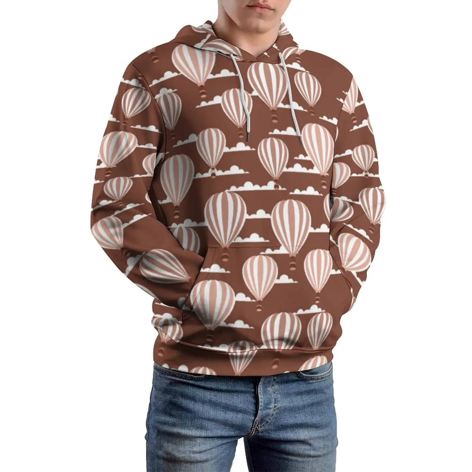 

Hot Air Balloon Loose Hoodies Cloud Print Cool Pullover Hoodie Man Long Sleeve Oversized Classic Graphic Sweatshirts