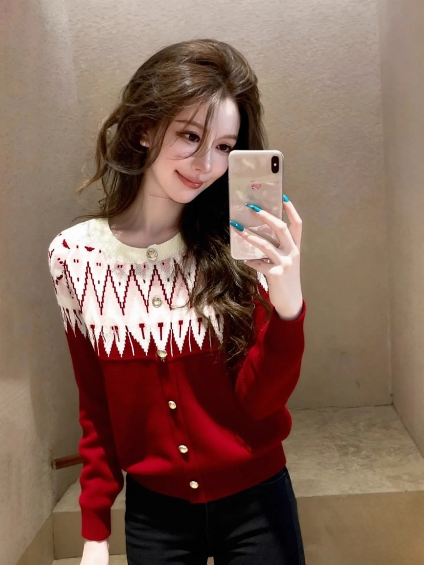 Suéter de malha vermelho exclusivo feminino outono inverno Faionable Cisas cor especial de ano novo Colion Top Quali Casual...