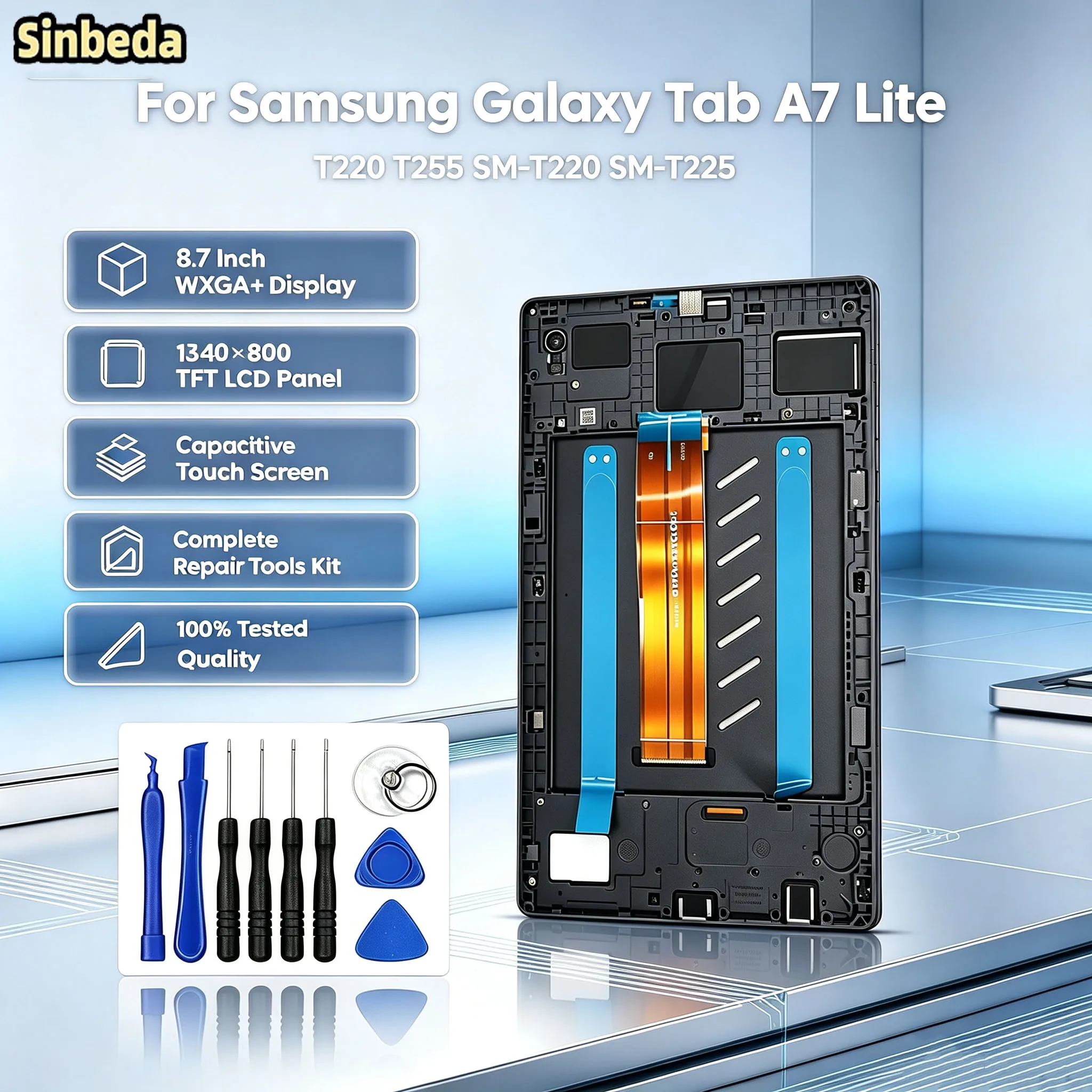AAA Grade LCD Display For Samsung Galaxy Tab A7 Lite T220 T225 SM-T220 SM-T225 Touch Screen Assembly Replacement Repair Tools