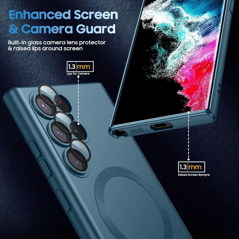 Luxe Matte Magsafe Case Voor Samsung Galaxy S24 Ultra S22 S23 FE S21 Plus Bumper Shockproof Soft Cover Camera Lens protector