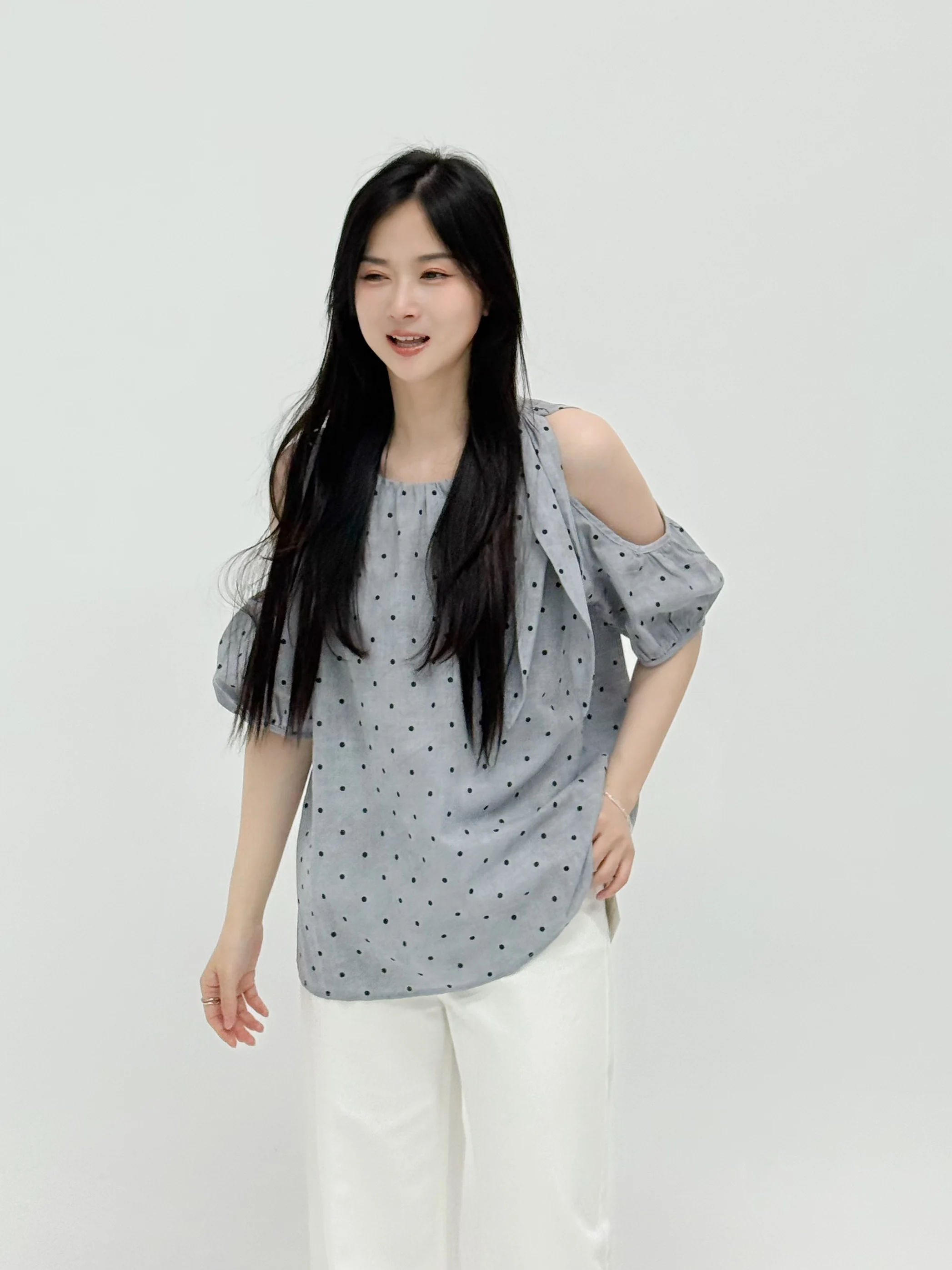 

Pure Cotton Polka Dot off oulder Top Gentle Sle Sweet Design ort Sve Women's irt Korean Version Loose Fit Summer