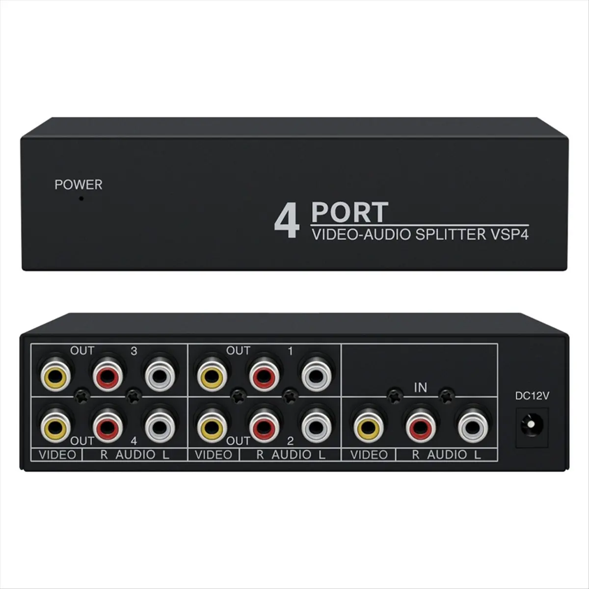 A99X 4-Way AV Audio Splitter 1 in 4 Out Composite AV Splitter 1X4 Video Audio Splitter Distributor for DVD C- EU Plug