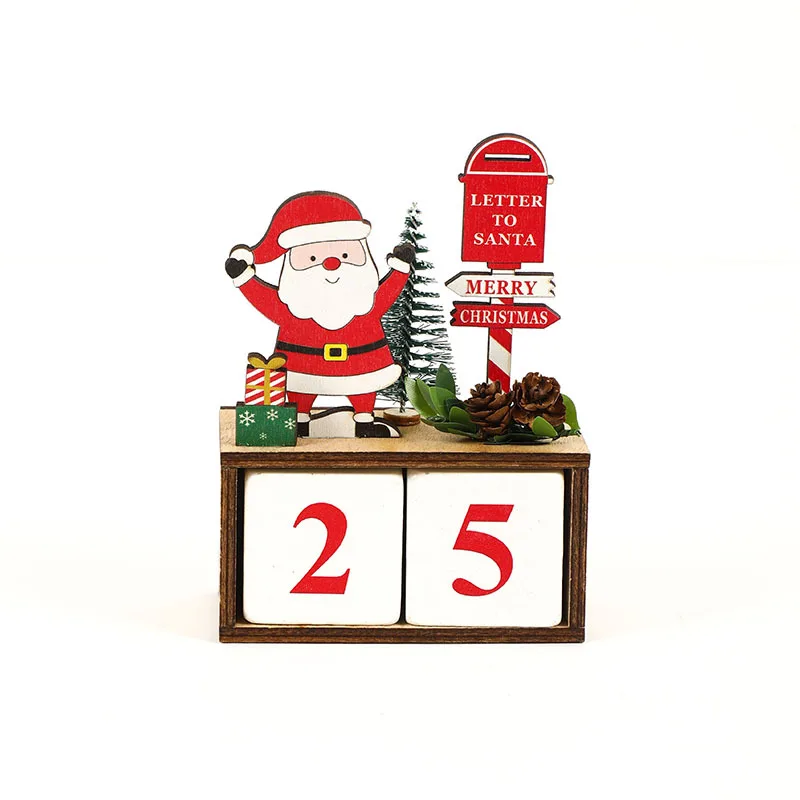 Nouveau mignon en bois pomme de pin calendrier de compte à rebours de noël vieil homme décoration boîte aux lettres compte à rebours calendrier ornement