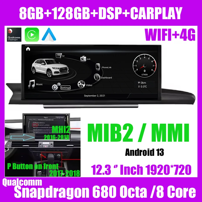 12.3 ''Auto GPS Radio Stereo CarPlay NAVI Multimedia Speler Voor AUDI A6 A6L A7 C7 RS6 RS7 S6 S7 MMI Android 13 WIFI Snapdragon SAT