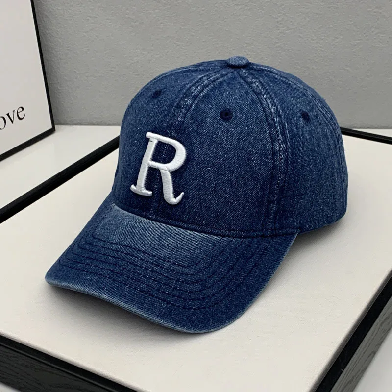 Unisex R Letter Baseball Cap Snapback Bone Women\'s High-end Denim Soft Top Baseball Cap Small Men\'s Cowboy Hat