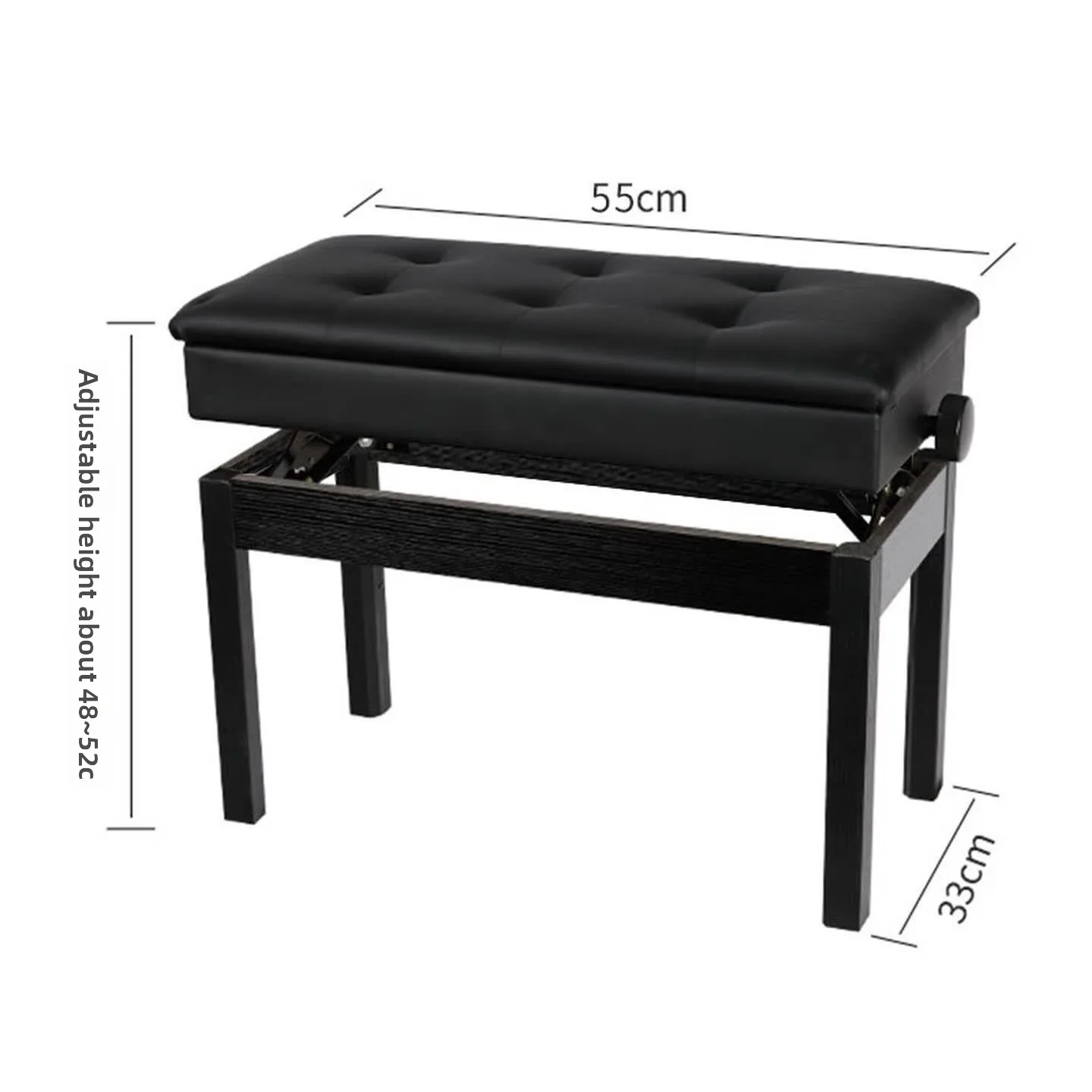 Adjustable Piano Bench Wooden Keyboard Stool with Built In Music Storage Black Lacquer Finish Leather Look Seat Resilient Foam