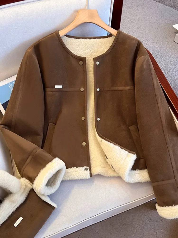 Ladies' Warm Lamb Fur Jaet Self-Kee Sle ort Suede Autumn Winter Coat Fem Small Size Original Design Loose Fit