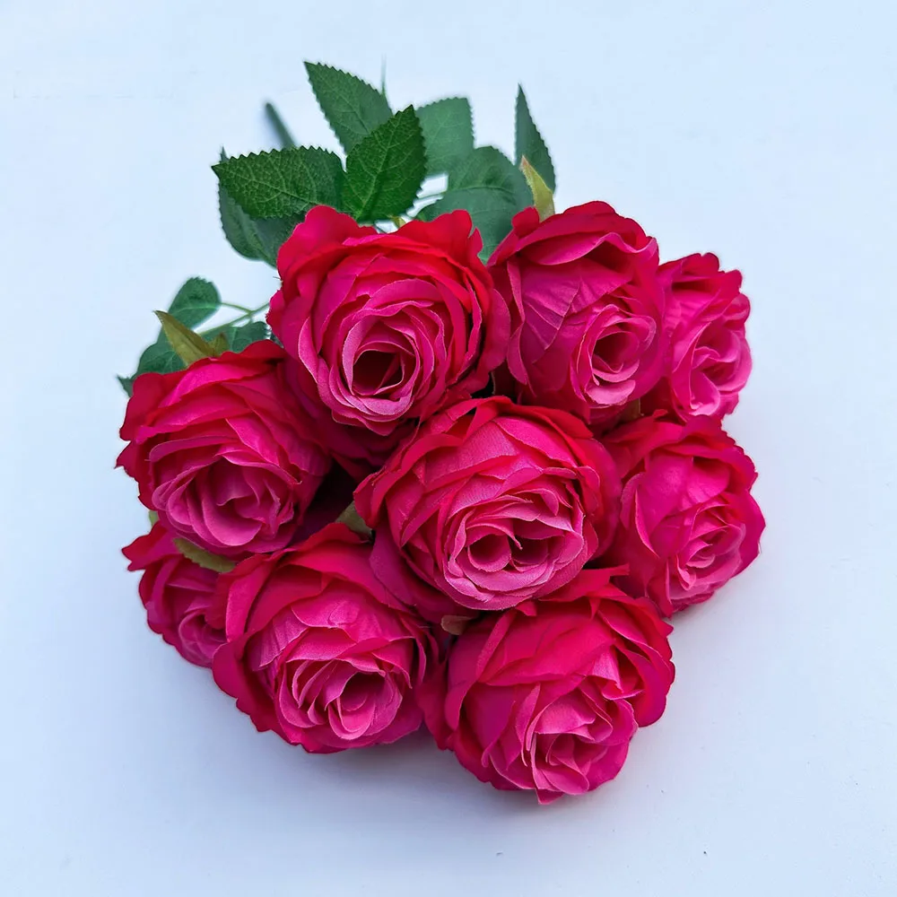 Künstliche Rosenblüten mit 9 Köpfen – romantisches Valentinstagsgeschenk, künstliche Blüten für Heimdekoration und Tischdekoration für Hochzeiten – Detail 4