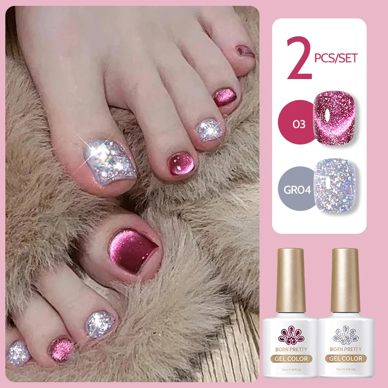 BORN PRETTY 2pcs Nail Gel Polish Set Jelly Color Cat Magnetic Gel Semi Permanent Base Top Coat Soak Off UV LED DIY Nail Art Gel