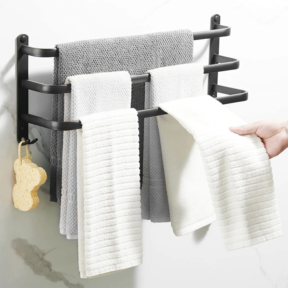 50 cm wandhanger handdoekenhanger met haken, 3 lagen voor badkameropbergorganizer - zwart/wit