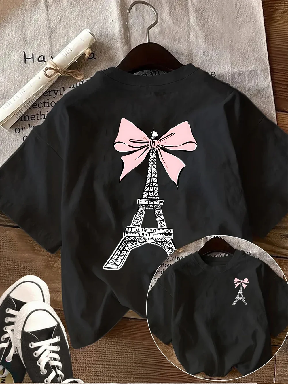 Paris Eiffel Tower Graphic Tee French Style Travel Souvenir T-shirt Summer Short Sleeve Casual Top Fashion Streetwear Women