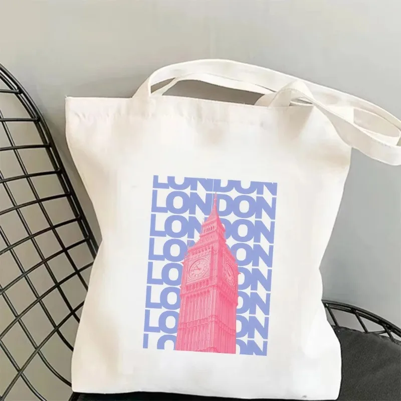 Chicago London Eiffel Tower Graphic Tote Bag World City Landmarks Canvas Casual Shoulder Bag Women Travel Shopping Outdoor Bag
