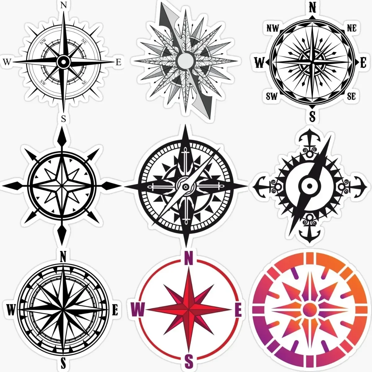 

Creativity Art Compass Sticker for Wall Rooms Truck Window Car Vinyl Motorcycle Bicycle Van Off Road Decals Customizable