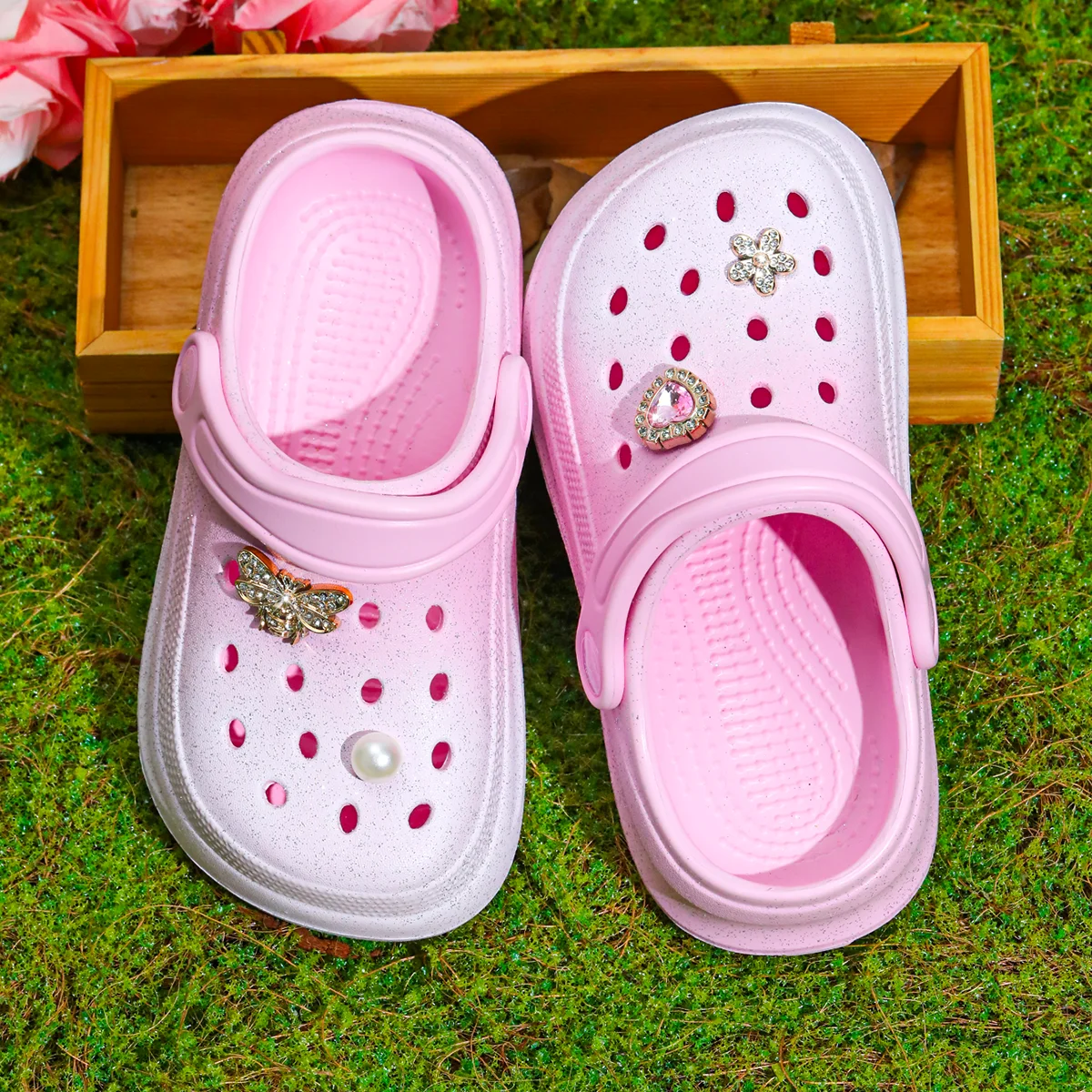 

Kids Slip-On Clogs and Mules, Breathable, Waterproof, EVA Garden Shoes with Decorative Chain for Beach and Everyday Wear 168
