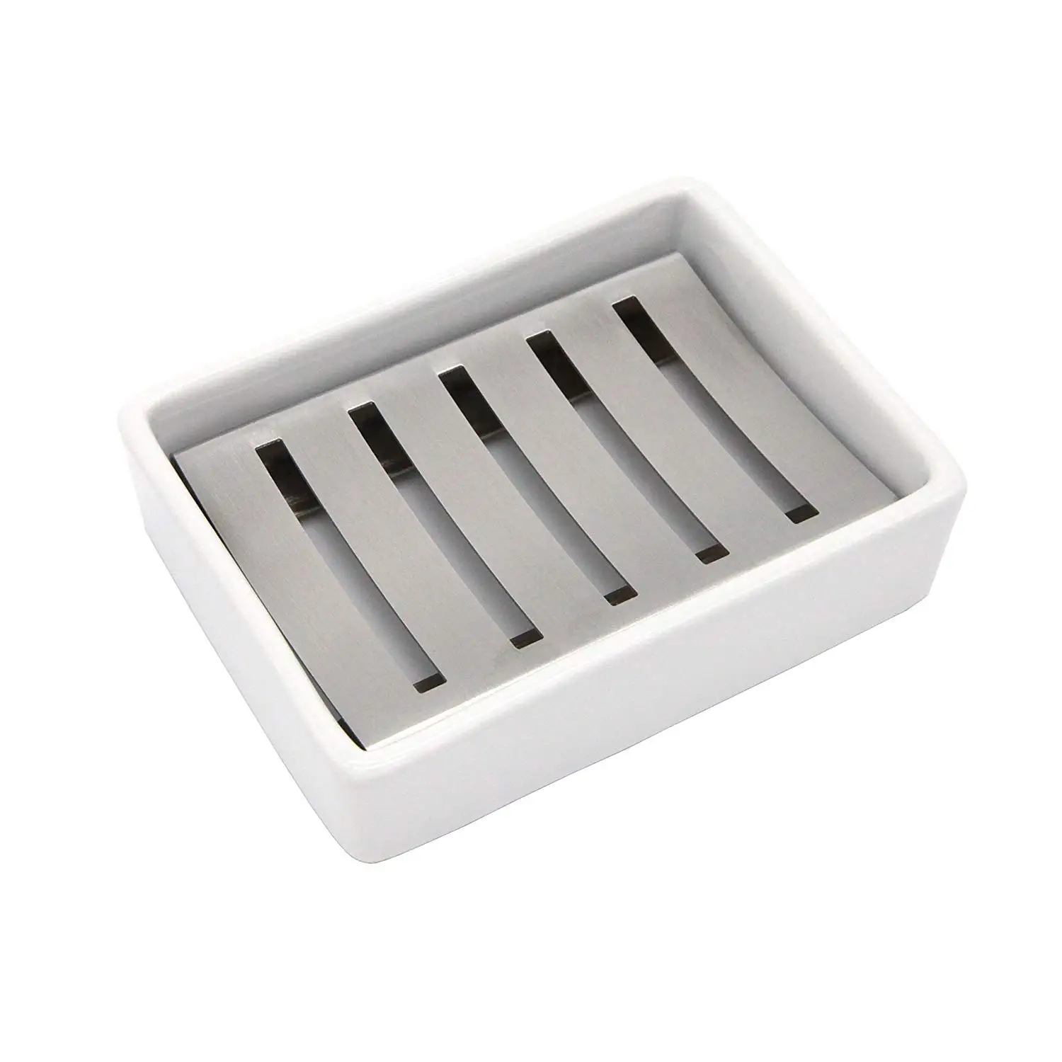 Ceramic Soap Dish Stainless Steel Soap Holder For Bathroom And Shower Double Layer Draining Soap Box