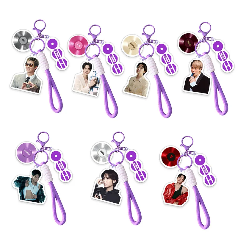 

Bts Acrylic Keychain Arirang Jungkook Vinyl Record Decor Purple Woven Wrist Strap Kpop Merchandise Bag Charm For Adult Kpop Fans