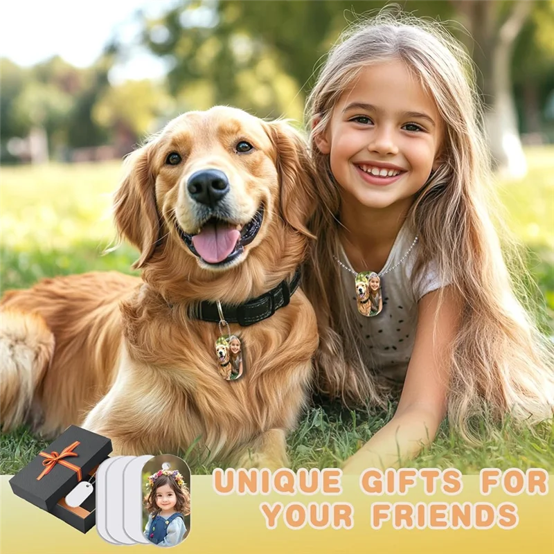 CYCLI-Sublimation Dog Tags Blanks 48 Pcs Aluminum Sublimation Dog Tag Chain Necklace Double Sided Dog Tags Oval For Pets