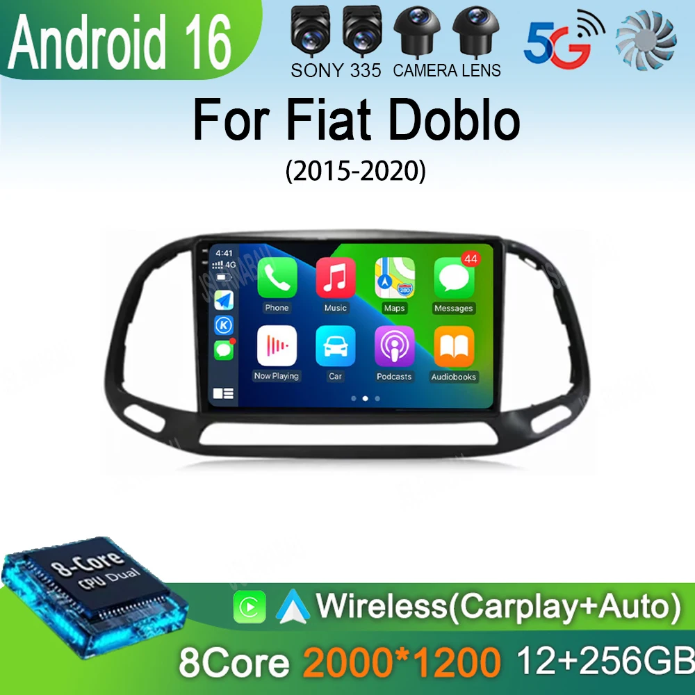 Android 16 For Fiat Doblo 2015 2016 2017 2018 2019 2020 GPS Car Radio Multimedia Video Player Stereo Navigation Wifi 360 Camera