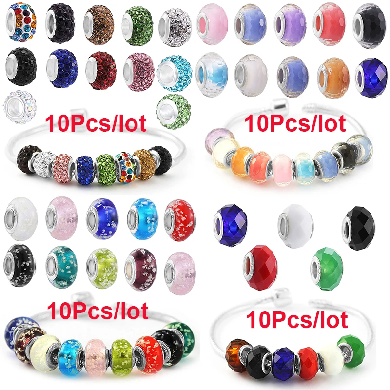 10 unids/lote de cuentas luminosas de cristal de Murano compatibles con pulsera Original de marca DIY para mujeres y hombres, joyería de regalo, oferta especial