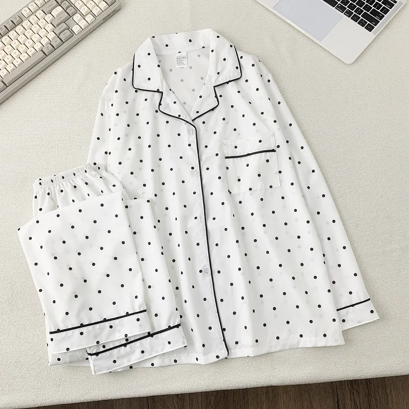 

Korean Casual Dot Print Plus Size Pajamas Set for Women Spring New 2025 Fashion Large Size Pajamas Simple Home Wear Sleepwear