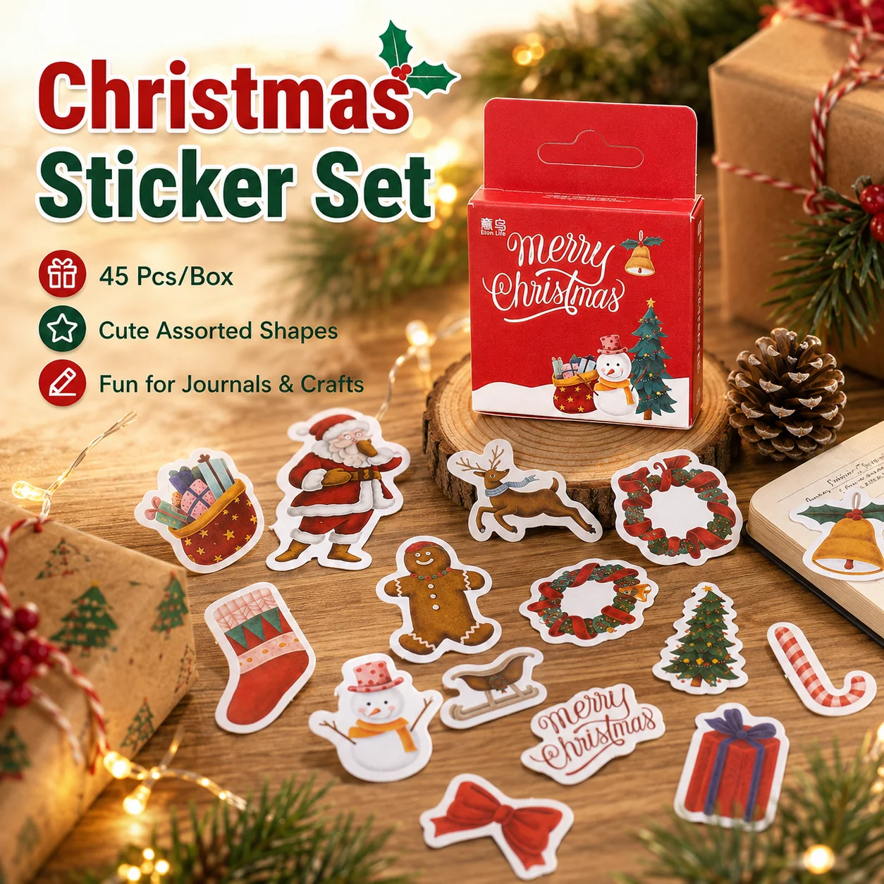 45Pcs/Box Christmas Stickers S - Gift Box Wrap Set ulasan dan harga
