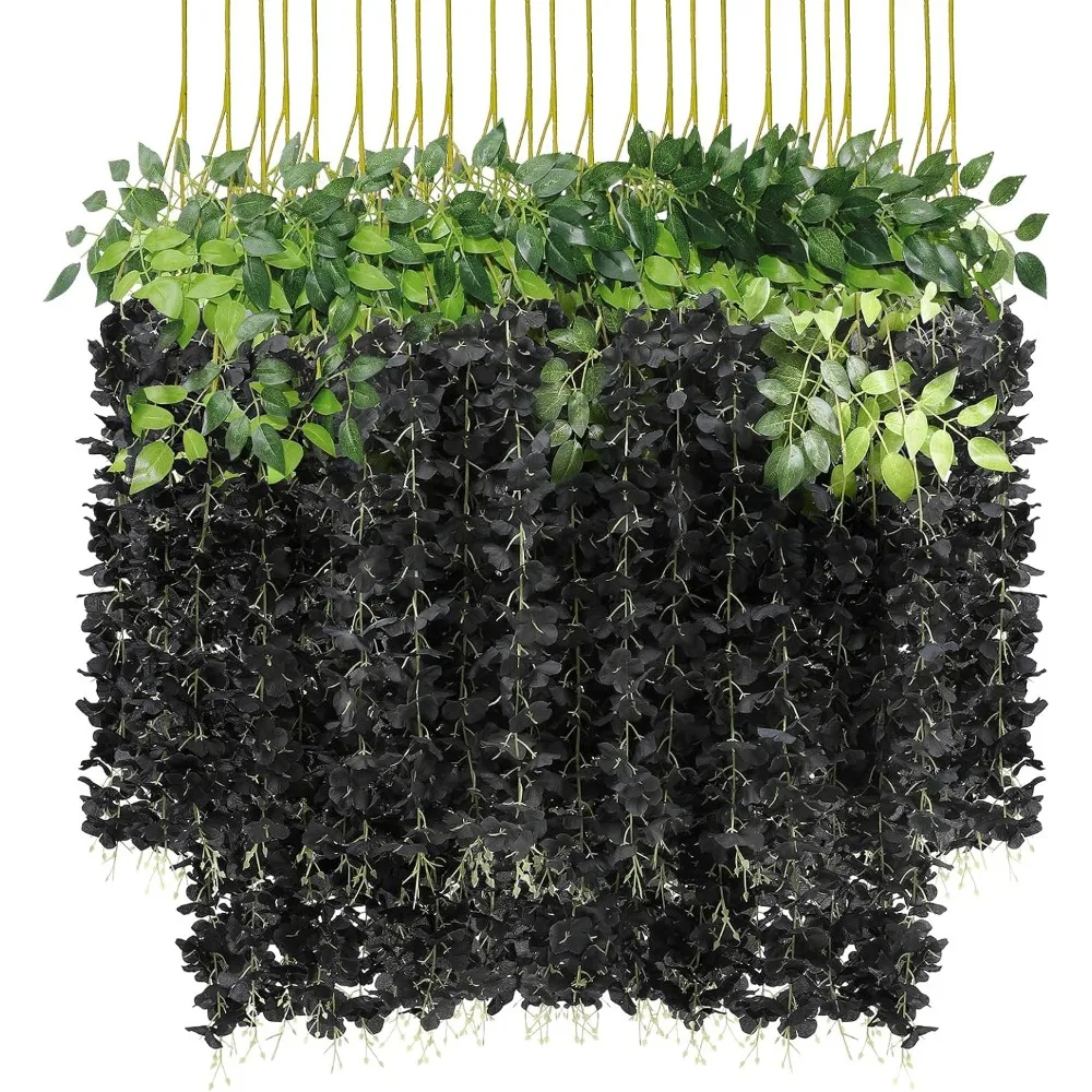 

U'Artlines 24 Pack (Total 86.4 Feet) Artificial Fake Wisteria Vine Rattan Hanging Garland Silk Flowers String Home Party Wedding