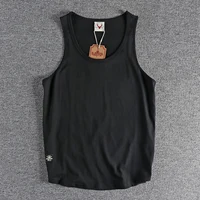 Camiseta sin mangas de algodón para hombre, chaleco suelto de estilo americano, ropa exterior de manga corta, top deportivo para fitness, tendencia de verano