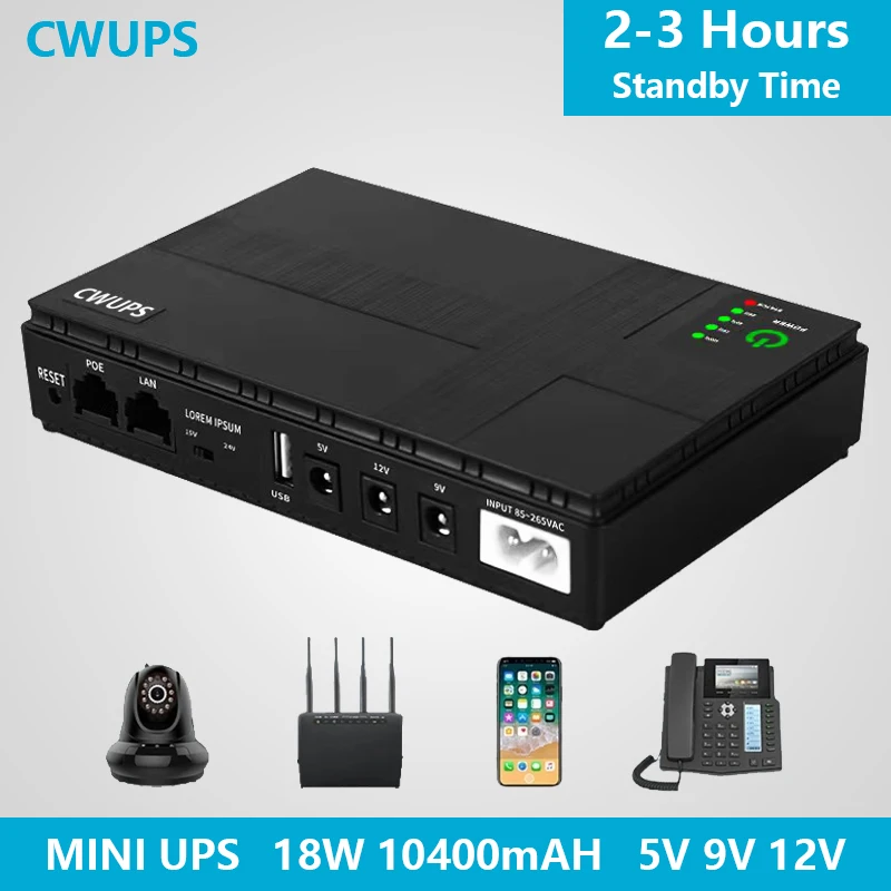 cwups sem break fonte de alimentacao de backup mini dc ups wi fi router e modem camera de seguranca 18w 10400mah 12v 9v 5v 01