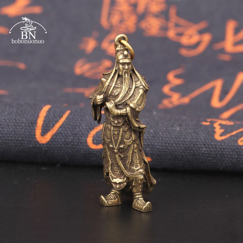 Handcraft Retro Pure Copper Guan Gong Figurines Desk Ornaments Brass Chinese Gold of War Lucky Keychain Pendants Home Decoration