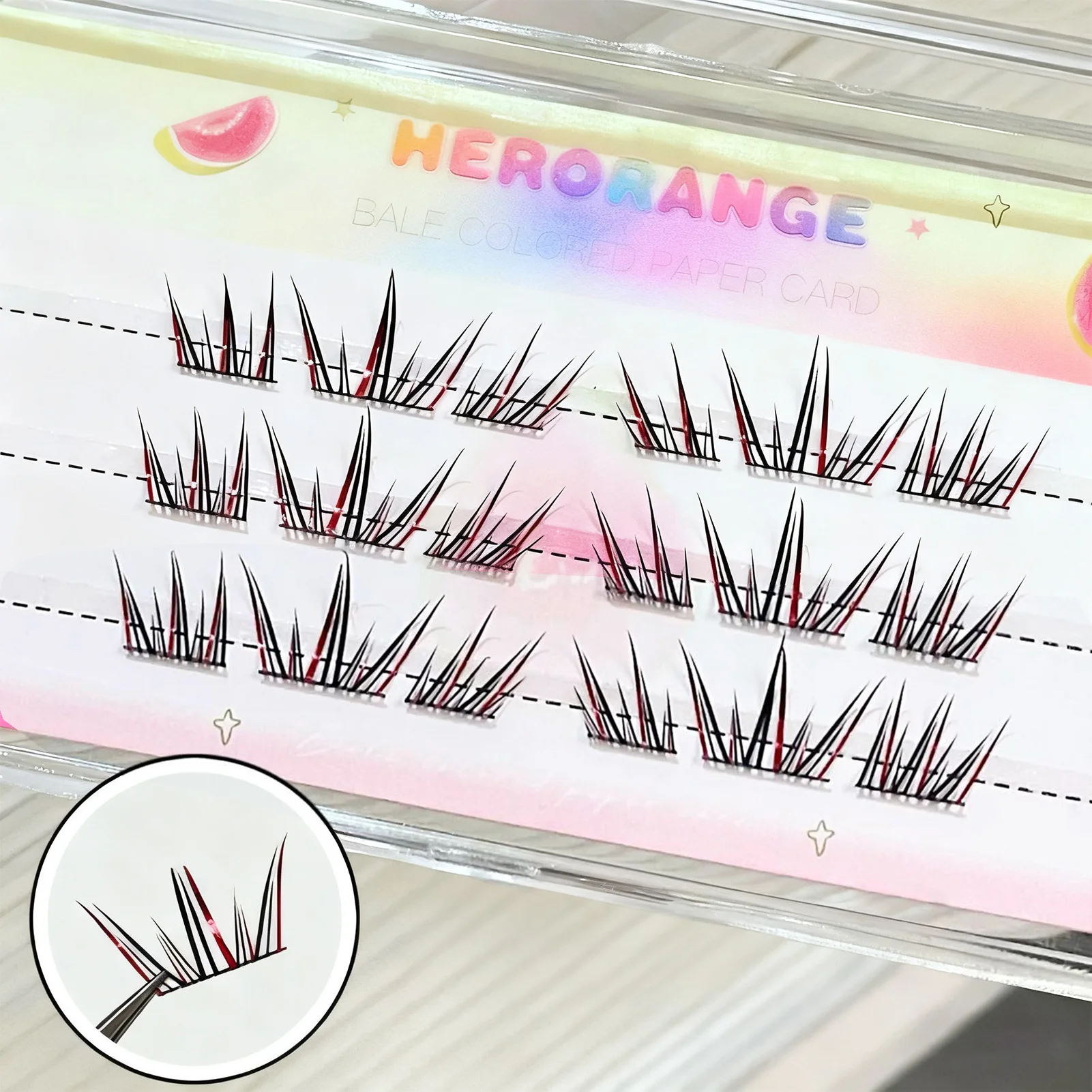 Bunte dunkelrote falsche Wimpern, DIY-Wimpernverlängerung, natürlicher Look, dünne, flauschige, individuelle Wimperncluster, Cos-Make-up-Werkzeug