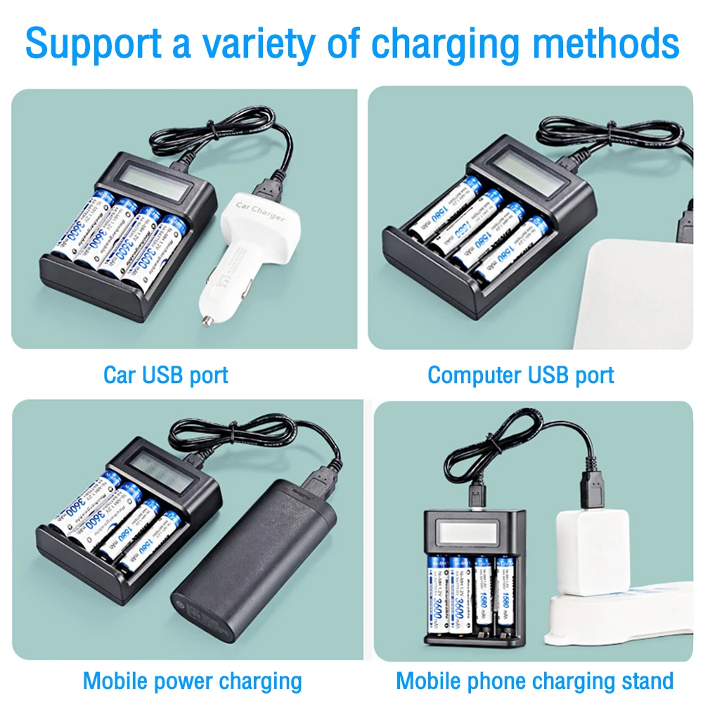 LCD Display AA / AAA Battery USB Charger 4 Slots For NI-MH /NI-CD AA AAA 1.2V Rechargeable Battery Indicator Battery Charger