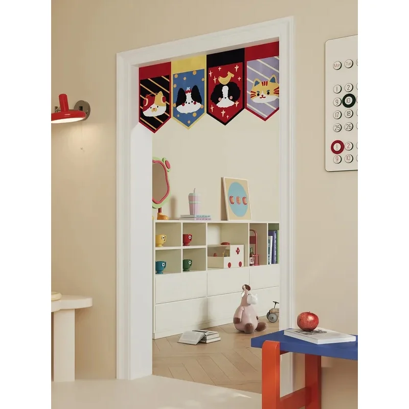 VIKAMA Cute Cartoon Cherry Triangle Curtain Funny Fruit Face Print Fabric Pennant Valance for Kitchen Window Decor