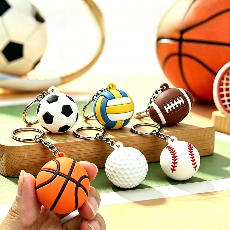 Creative 3D Sports Ball Keychain Basketball Soccer Golf Charm Pendant Fan Gift Bag Accessory for Students