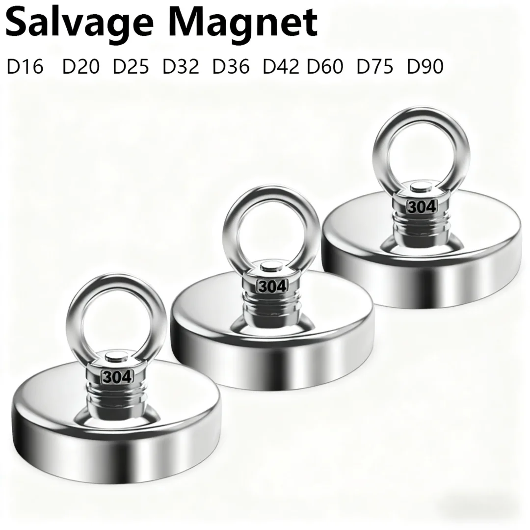 D16/20/25/32/36/60 Strong Neodymium Magnet Salvage Magnet Deep Sea Fishing Magnets Holder Pulling Mounting Pot with Ring Eyebolt