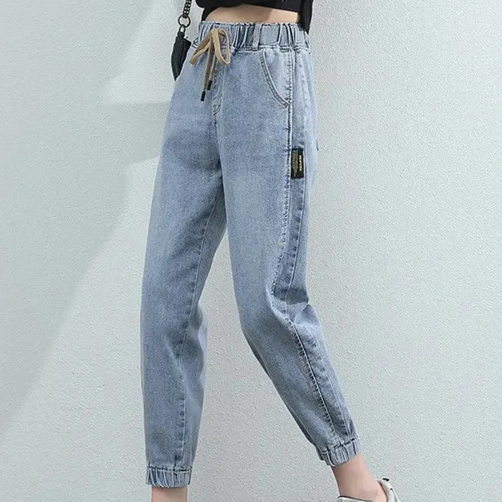 2024High Waist Drawstring Baggy Jeans Women Spring Autumn All-match Streetwear Ankle Length Denim Trousers Casual slouchy jeans