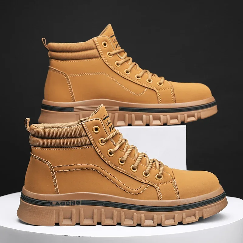 

New Men's Working Boots Autumn Winter Causal Men Shoes High Tops Outdoors Driving High Quality Thick Bottom Non-slip Mans Boot