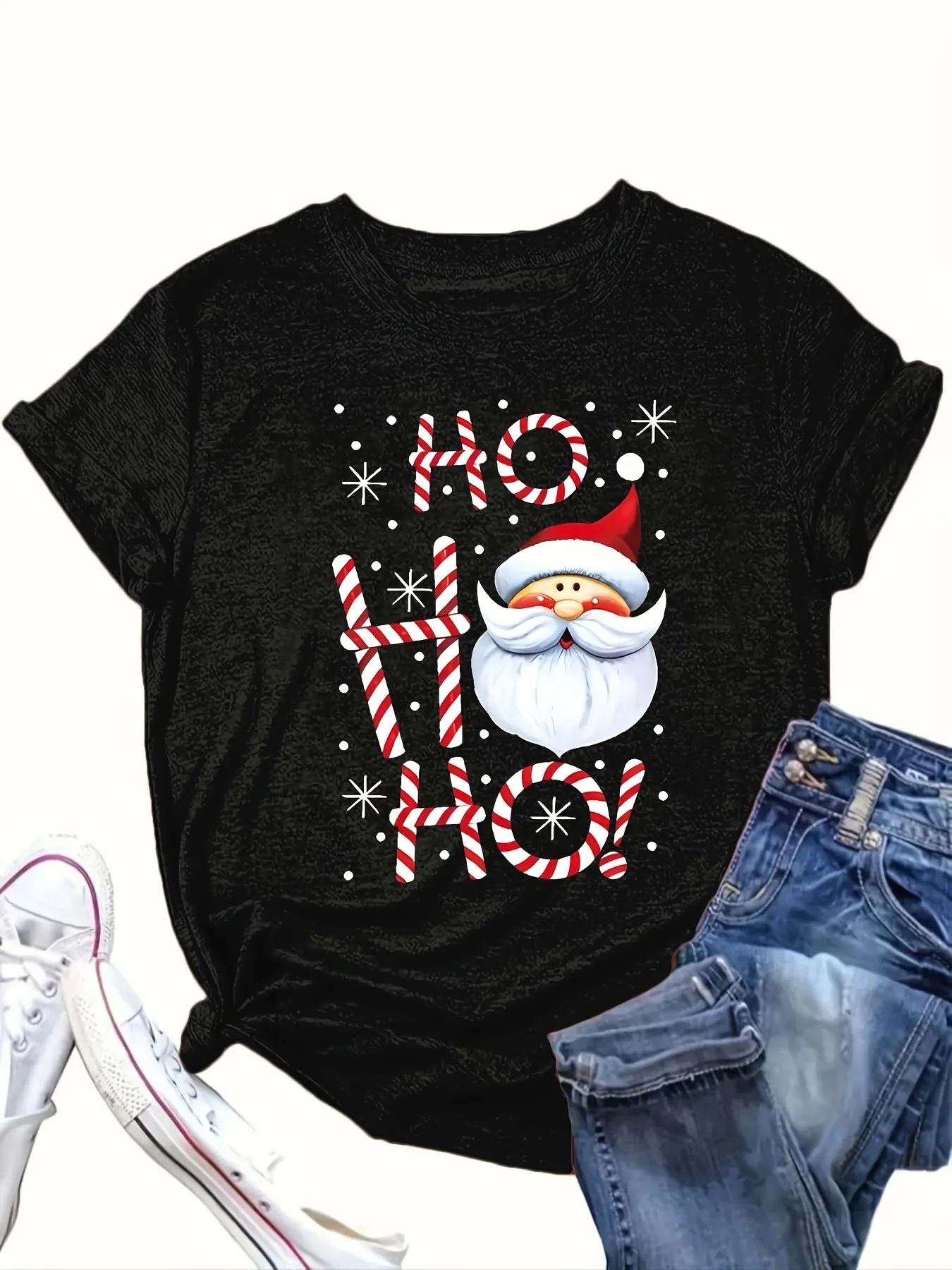 Women'S Cartoon Santa Claus Trendy Printed Casual Round Neck T-Shirt Summer Short Sleeved Harajuku Streetwear Tops Clothing