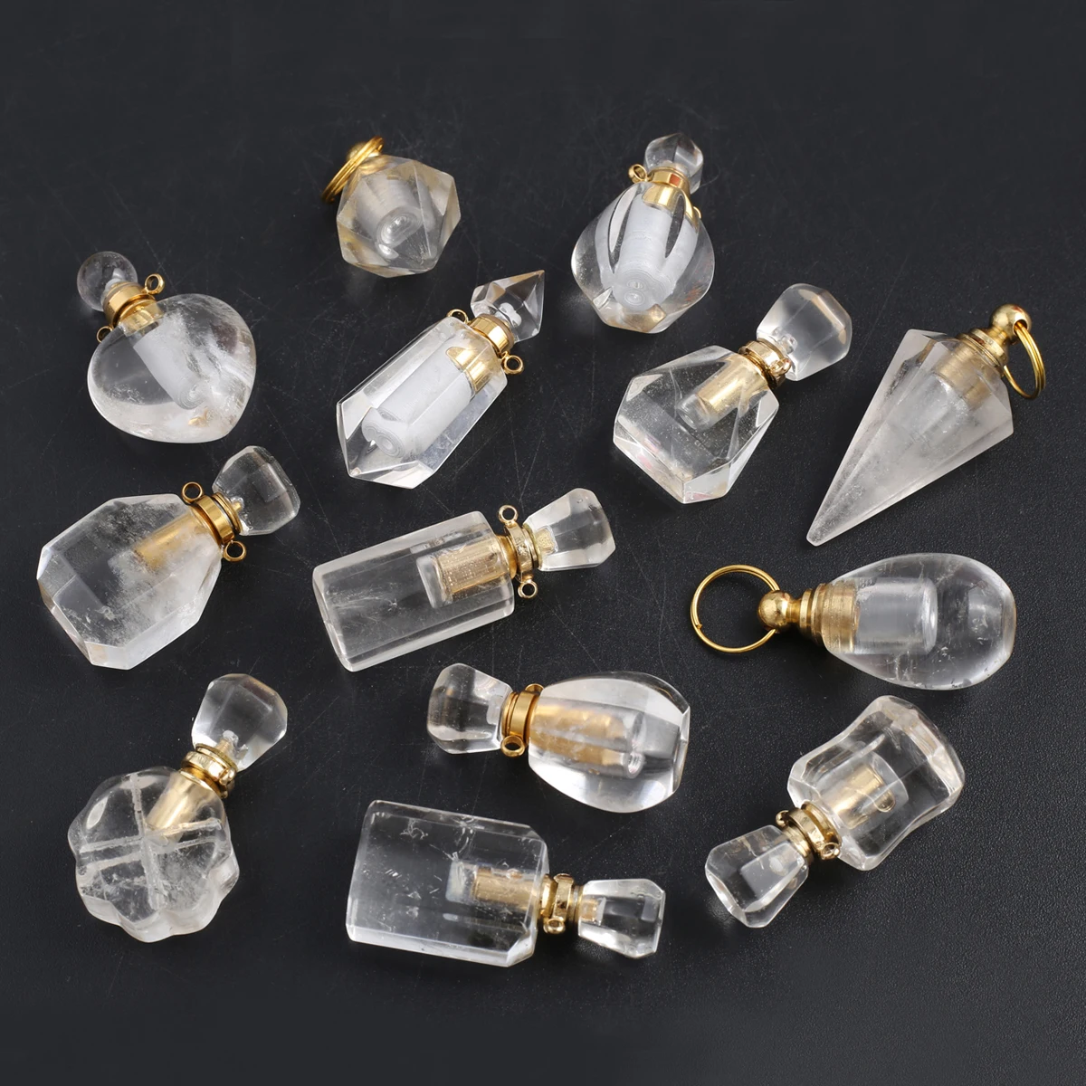 Random 1PCS Natural Semi Precious Stone Perfume Bottle Pendant Essential Oil Diffuser Jewelry DIY Necklace Accessories Gift