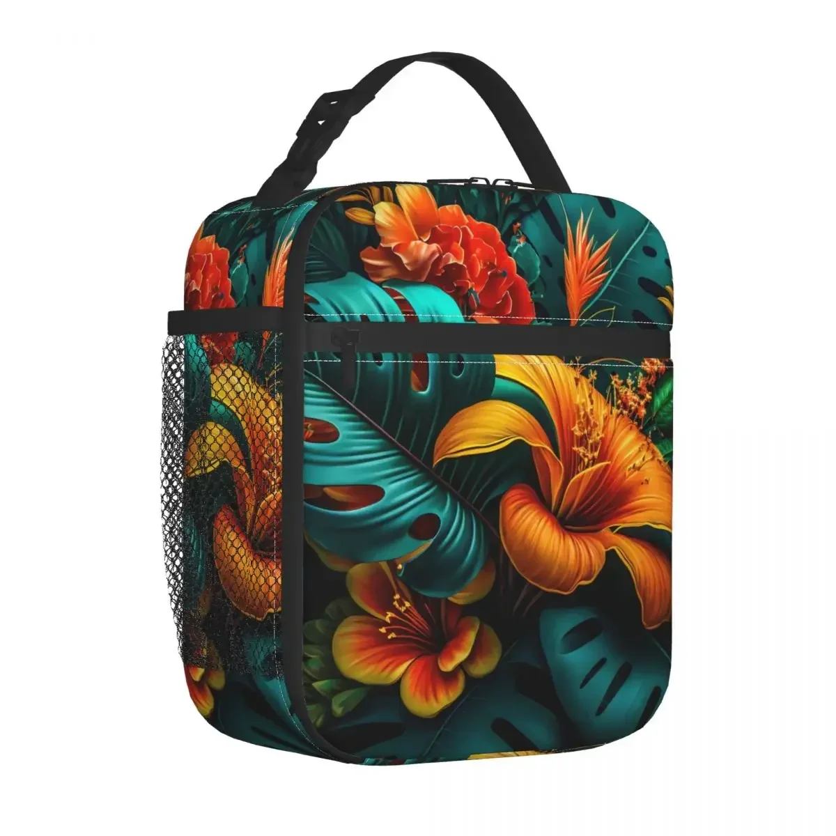 Elegant Tropical Lunch Bag Leaves and Flowers Retro Lunch Box For Child Travel Portable Cooler Bag Oxford Thermal Tote Handbags