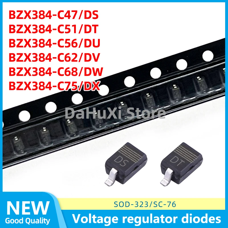 20PCS BZX384-C47 DS BZX384-C51 DT BZX384-C56 DU BZX384-C62 DV BZX384-C68 DW BZX384-C75 DX Voltage regulator diodes SOD-323 SC-76