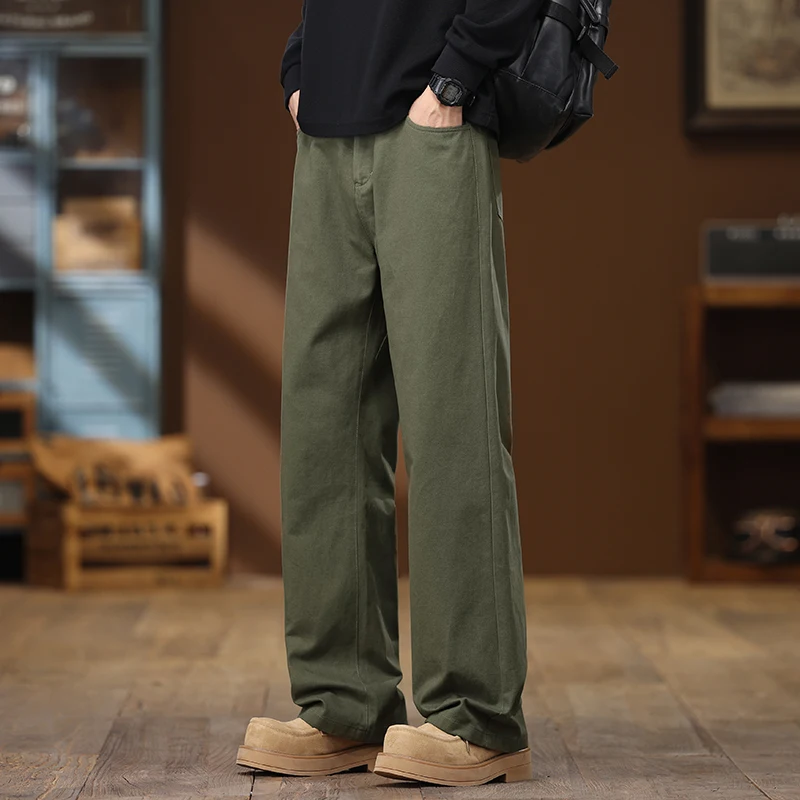 

Men's Straight Loose Casual Pants Solid Stretch Fashion Cotton Baggy Trend Trousers Streetwear Brand Male Pants Man Pants