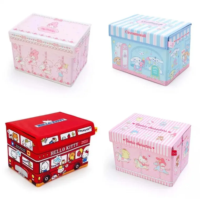 Kawaii Sanrio Hello Kitty Cinnamoroll Kuromi Large Foldable Storage Box Toy Square Bedroom Clothes Organizer Sundries Basket