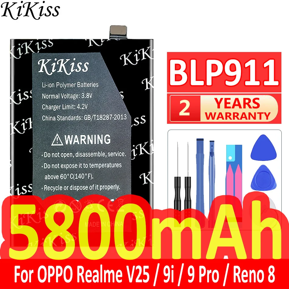 Mobile Phone Battery For Oppo Reno 8 Pro for Realme 9 Pro V25 9i Fast Charging BLP911 5800mAh