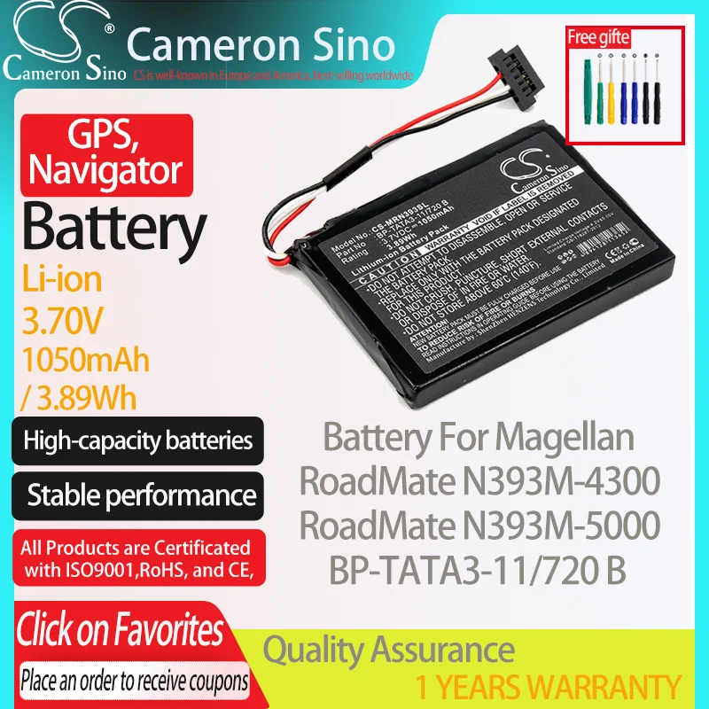 CameronSino Battery for Magellan RoadMate N393M-4300 RoadMate N393M-5000 fits Magellan BP-TATA3-11/720 B GPS,Navigator battery