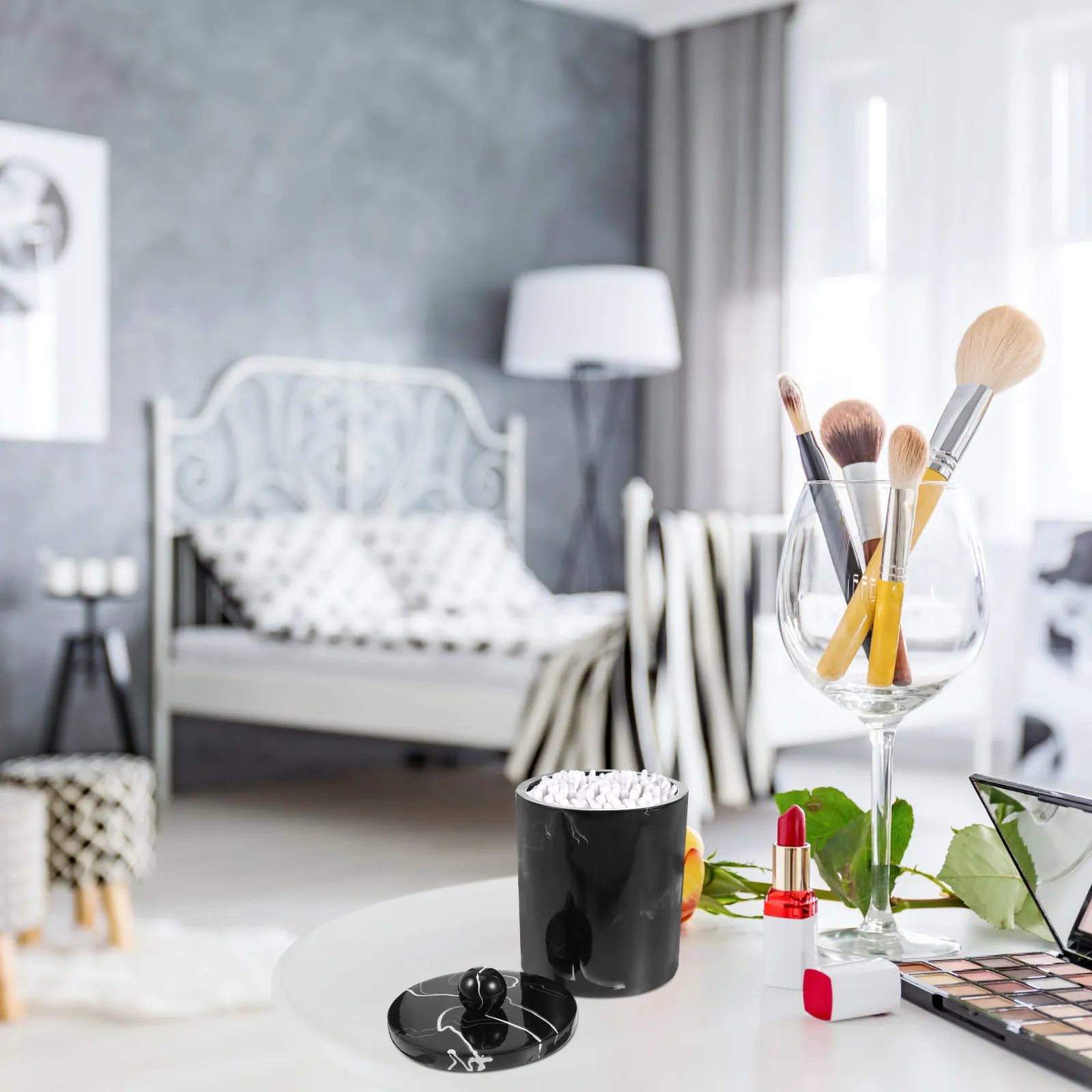 

Коробка для хранения ватных палочек с мраморной текстурой, органайзер для зубочисток из смолы, пыле- и влагозащитный, экономит место, для ванной комнаты и дома (128)