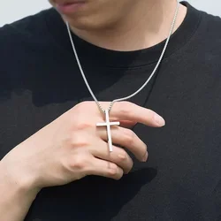 2024 New Cross Pendant Necklace for Men Women Minimalist Silver Color Stainless Steel Jewelry Male Female Sweater Chain Gifts