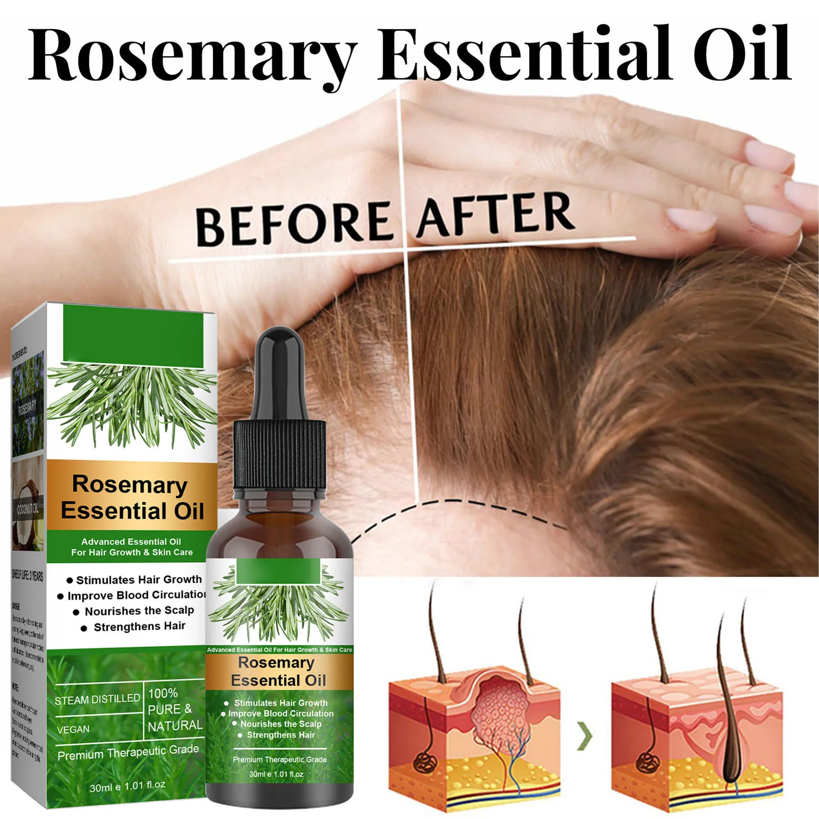 Rosemary Hair Care Essential Oil Natural Anti-loss Hair Care Essential Oil for Providing Intense Moisture for All Hair Types