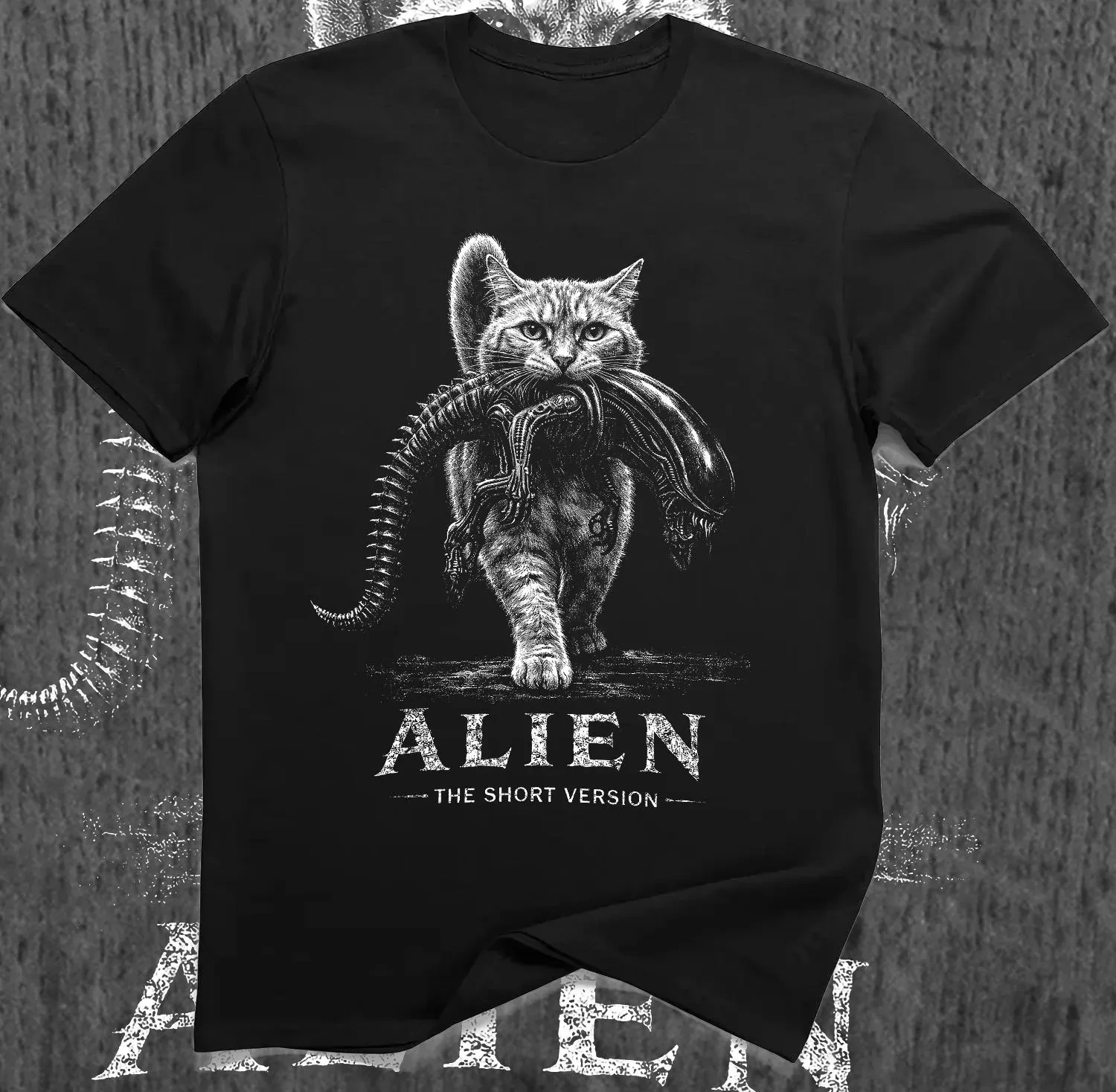 Space Creature Cat Shirt – The Short Version | Sci-Fi Horror Parody Graphic Tee Four season popular unisex cotton T-shirt