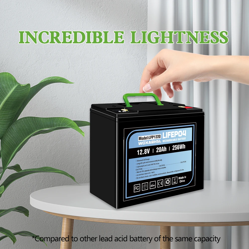 12V 20Ah Lithium LiFePO4 Deep Cycle Battery, 4000+ Cycles Lithium Iron Phosphate Rechargeable Battery for Solar/Wind Power, UPS