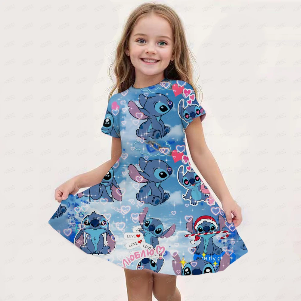 

Disney Stitch Princess Party Dress Up For Girls Tshirt Sress Kids Stich Cartoon Fashion Casual Clothing Princess Dress Christmas